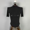Korean Dongdaemun Sheer High Neck Slim Fit T-Shirt with Five-Point Sleeves