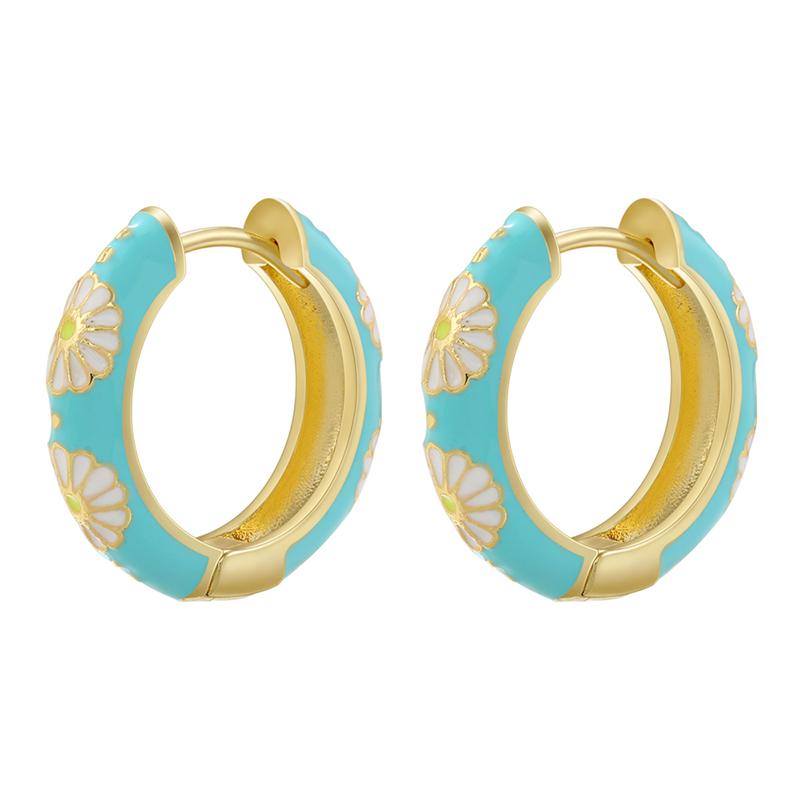 ZHUKOU Retro Little Daisy Hoop Earrings Gold Enamel Hoops Women Colorful Women Round Huggie Earrings VE843