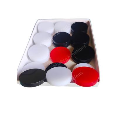 Acryl Plastic Carrom Munten voor Professionals, Set van 24 (11 Wit, 11 Zwart, 2 Rood)