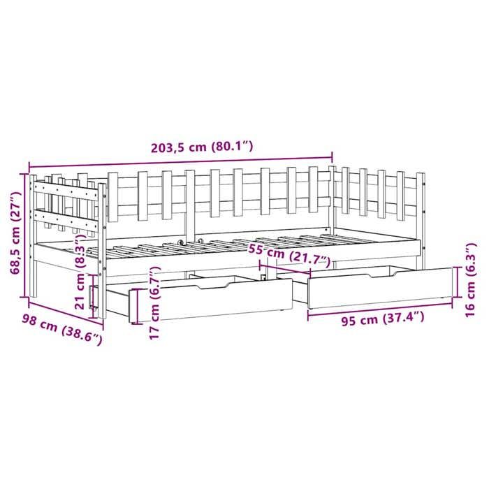 VidaXL Lit de jour et tiroirs sans matelas blanc 80x200 cm bois massif 3302133