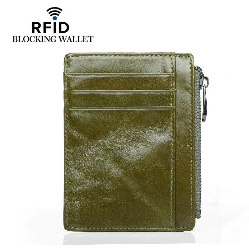 Top-Grain Cowhide Leather Zipper Card Holder & Coin Purse for Men and Women