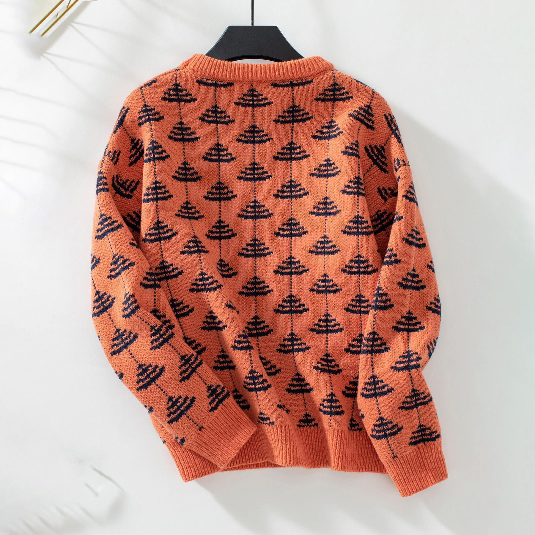 Осень-зима Винтажный свободный топ с длинными рукавами и принтом Кардиган Трикотаж Свитер — фото 8