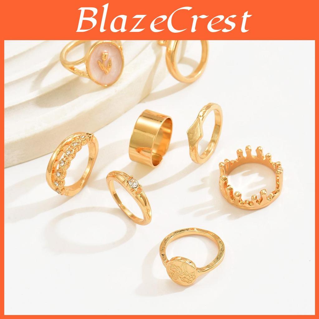 Geometrische Zinklegering Ringenset Met Bloemenpatroon Voor Stijlvolle Vrouwen