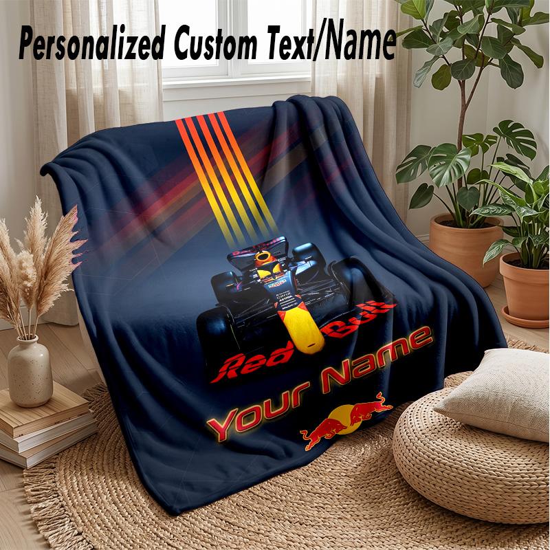 Red Bull Racing Custom Flannel Throw Blanket Print Your Name Text Soft Warm Blanket Holiday Present