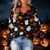 Women's V-Neck Long Sleeve Halloween Print Lightweight Blouse for Fall Parties and Everyday Wear