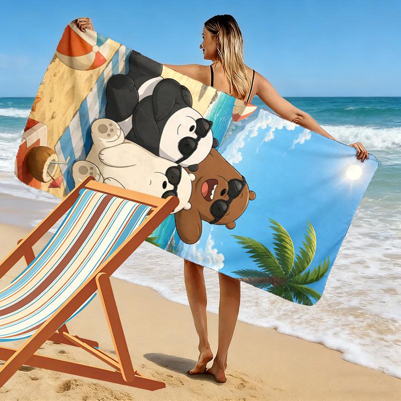 We Bare Bears Print Beach Towel, Large Soft Quick Dry Towel for Beach Camping Swimming