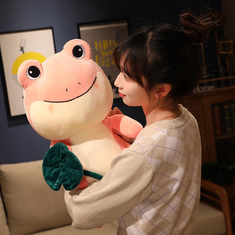 25-45cm Green Pink Frog with Lotus Leaf Plush Toys Cartoon Animal Doll Stuffed Soft Pillow for Children