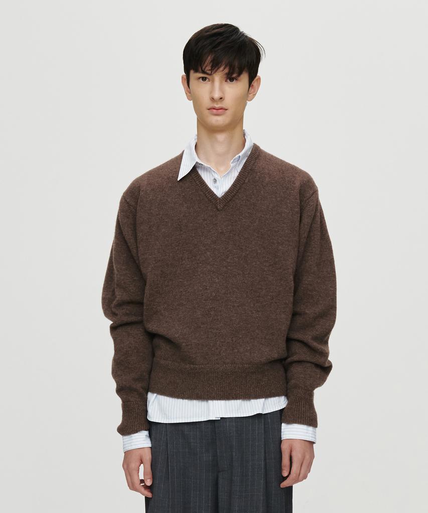 Hoite Cashmere Wool V Neck Knit (Brown)
