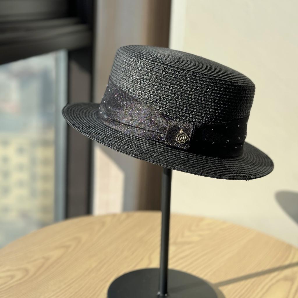 French Flat Straw Hat Woman Summer Beach Photo Vacation Sunshade Sunscreen Top Hat