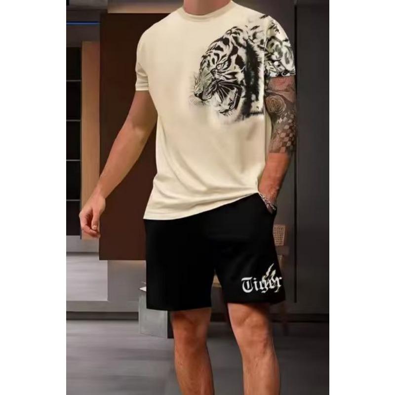 

Men s Summer Round Neck T Shirt Shorts Set Lion Printed Set Men s Street Outdoor Fashion Hawaii Beach Vacation Casual Set 4XL