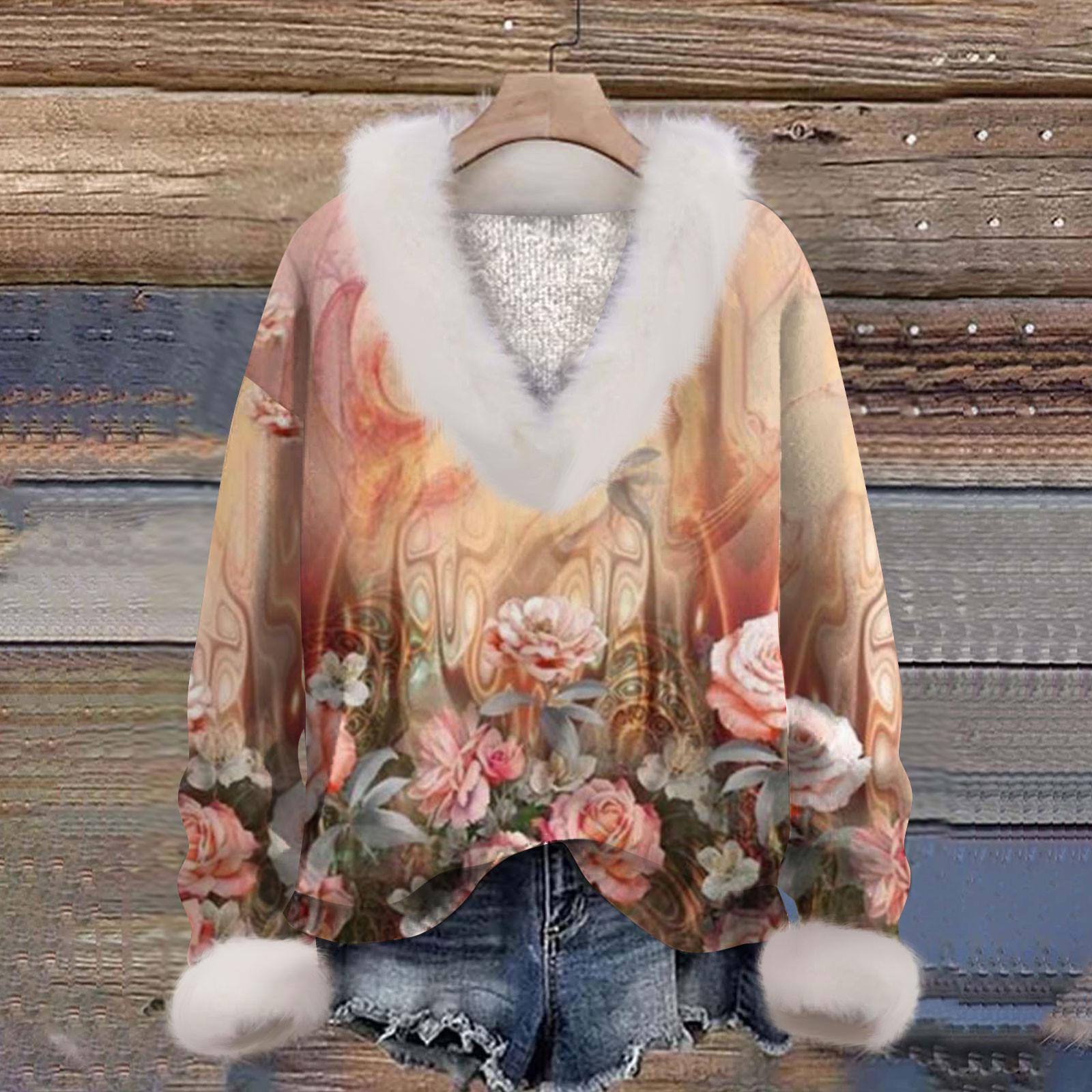 

Женская мода повседневная футболка с длинным рукавом и V-образным вырезом с принтом XXL шафрановый