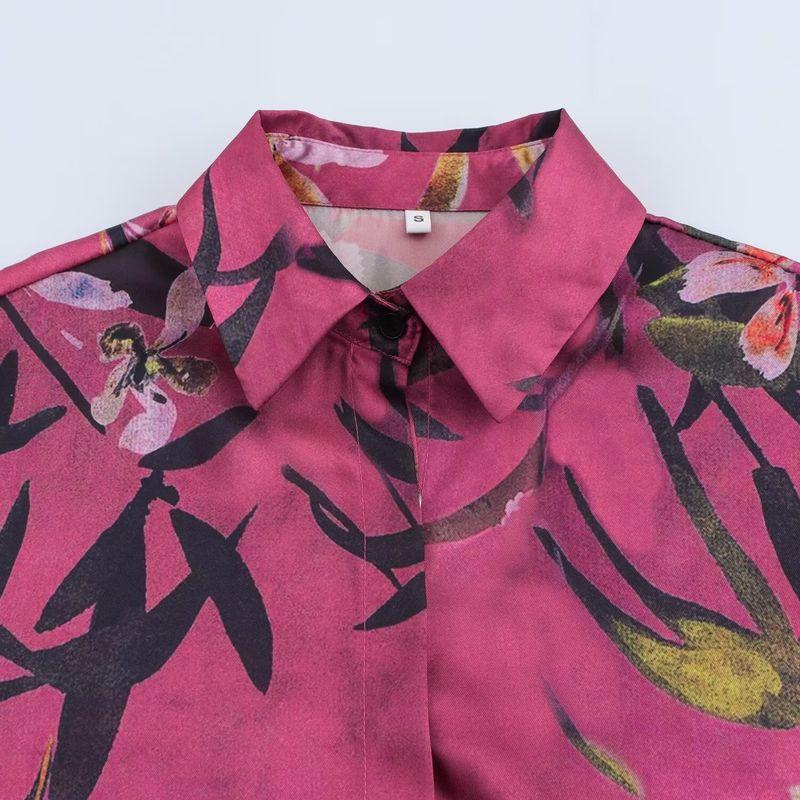 Zab Autumn New Women's Clothing Fashion Style French Design Fashion Silk Satin Texture Print Shirt 9217281