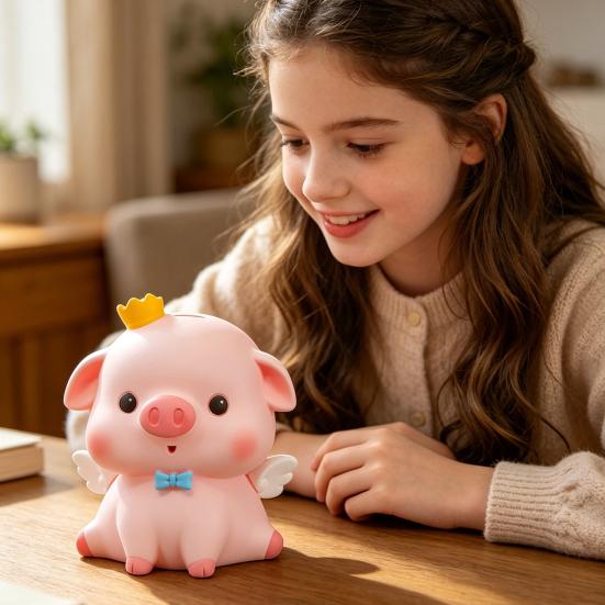 Cartoon Pig Vinyl Piggy Bank, Shatterproof Coin Cash Storage Container, Children Money Saving Box Decoration, Girls for Boys Girls
