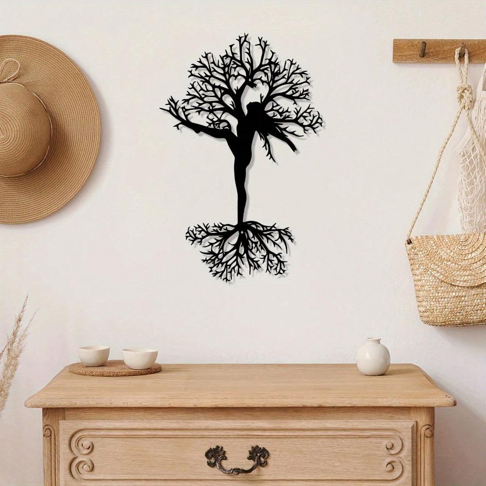Vintage Tree and Woman Metal Wall Art Rust Proof Iron Silhouette Christmas Yard Decoration Unique Gift for Art Lovers