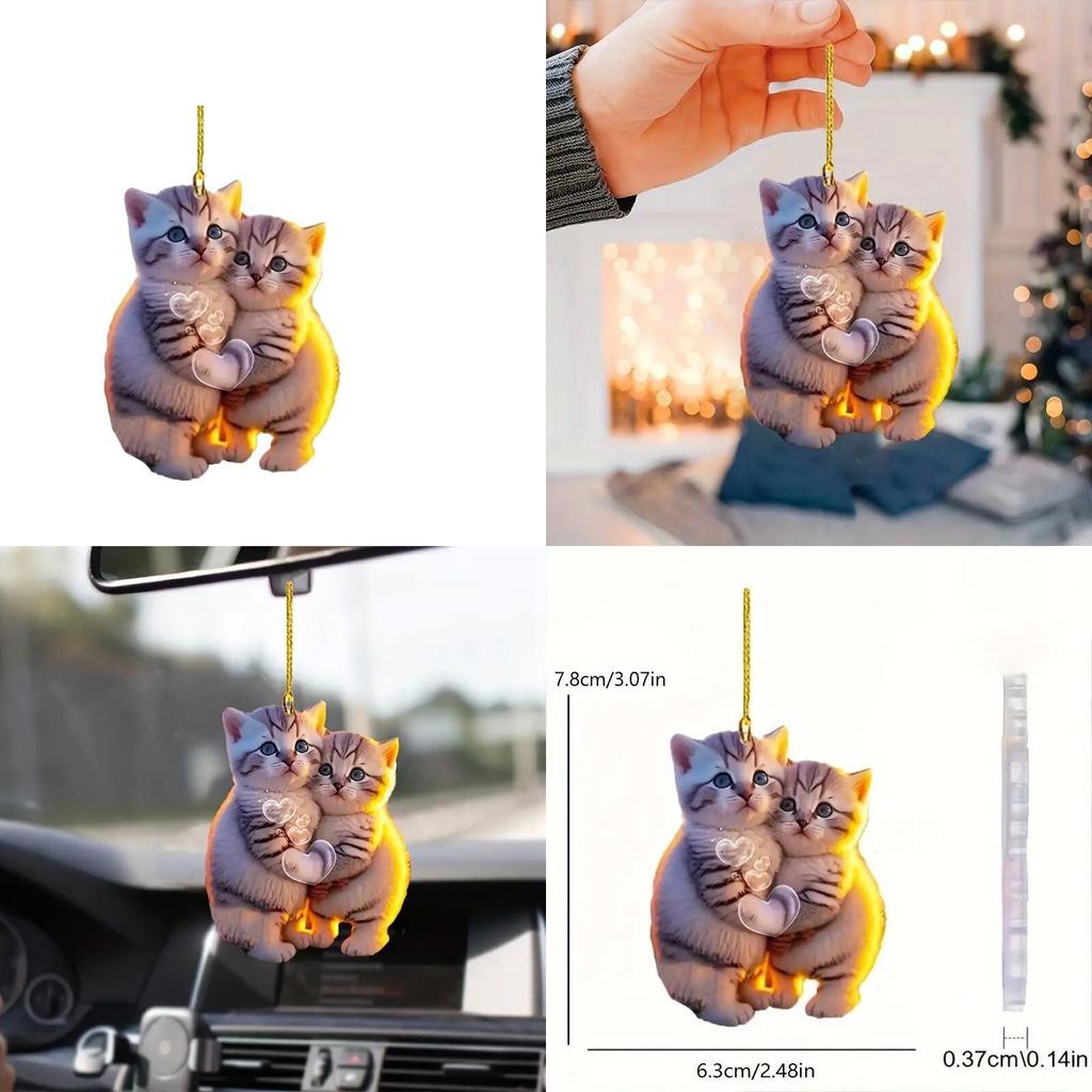 New 2d Acrylic Couple Cat Hanging Ornament Car Interior Decoration Keychain Gift