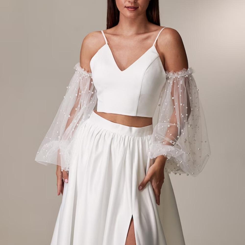 Elegant Yarn Bridal Arm Sleeves Breathable Thin Arm Covers Solid Color Pleated Lace Gauze Sleeves Women