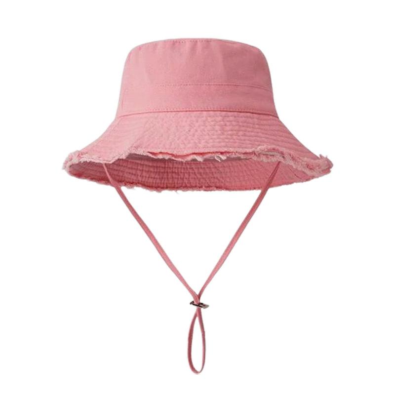 Japonský bavlněný klobouk typu bucket hat s raw hranou, jednobarevný, dámský barevný sluneční klobouk pro cestování a nakupování, sluneční clona, Panama klobouk