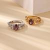 Purple Crystal Oval Zircon Open Rings For Women Men Stainless Steel Gold Color Ring 2025 Wedding Couple Luxury Jewelry