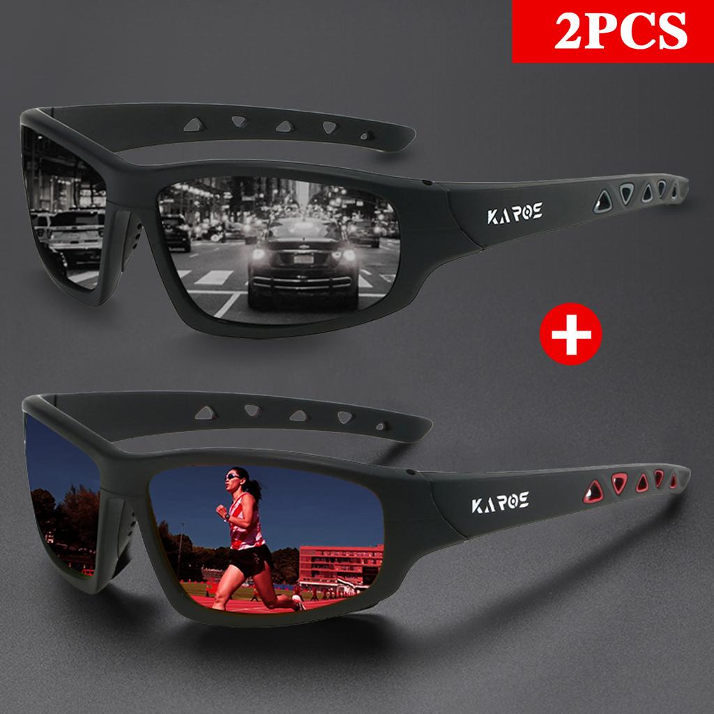 KAROS 2 Stück Oval Quadratisch Herren Sport Sonnenbrillen Gläser für Angeln/Fahren/Reisen Langlebig Mattes Gestell UV400 HD Beschichtung