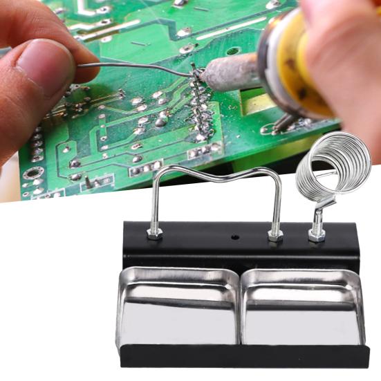 D-Shaped Spring Design Double Sponge Grooves Soldering Iron Stand Portable Square Electric Soldering Iron Stand for Circuit Board Maintaining