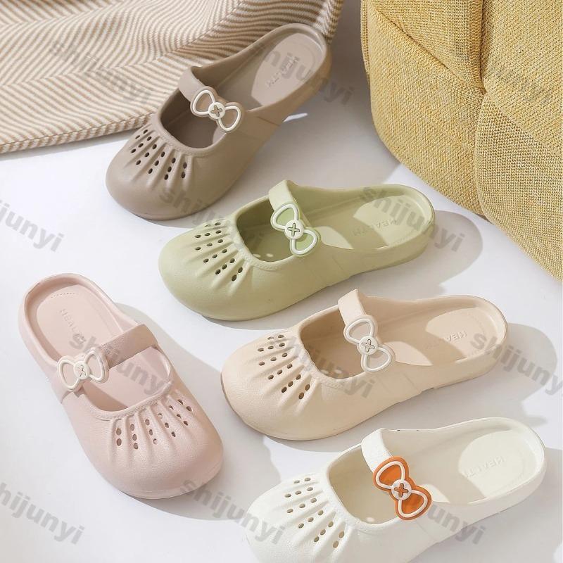 Zapatos de Playa Transpirables con Suela Blanda 2025 Verano Nuevos Sandalias Casuales con Puntera de EVA para Mujer al Aire Libre Antideslizantes Lindas Pantuflas para el Hogar