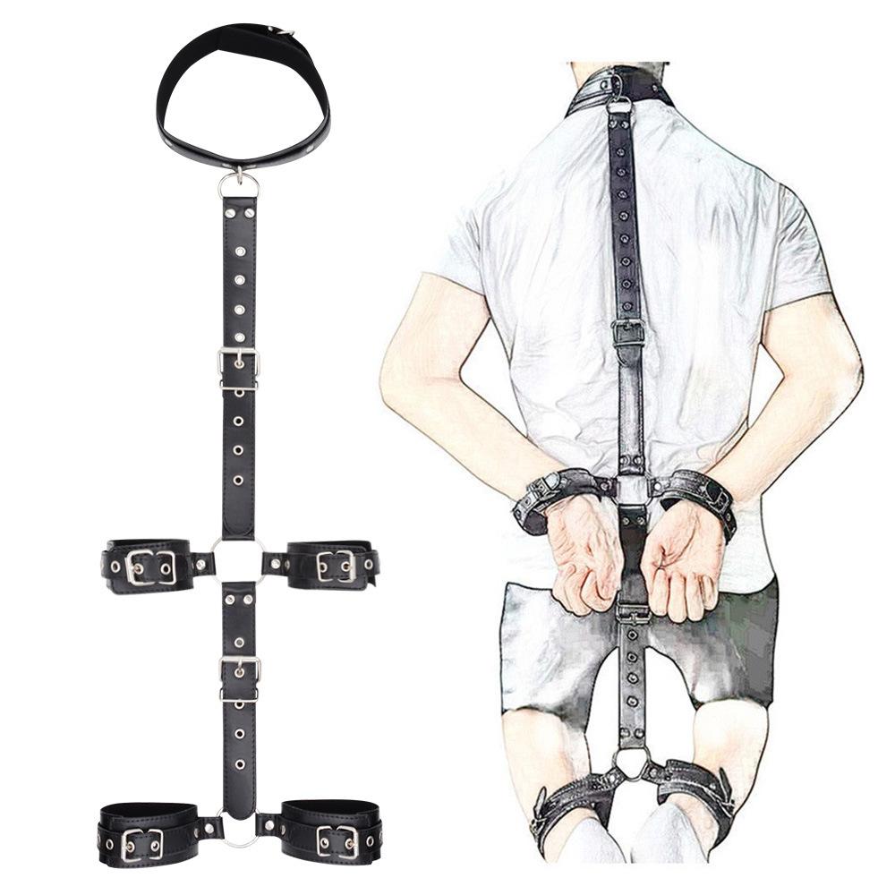 Set for Sex with Handcuffs Ankle Cuff Restraint Backhandcuffs Sextoy Couple SM Slave Collar Fetish Sex Toys PU Harness Kits