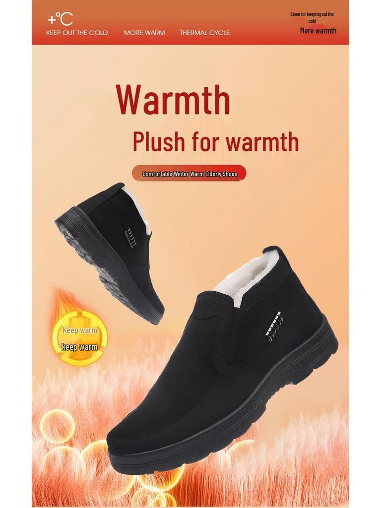 Men's Plus Size Warm High-Top Cotton Shoes - Winter Velvet-Lined Thickened Elderly Dad Shoes