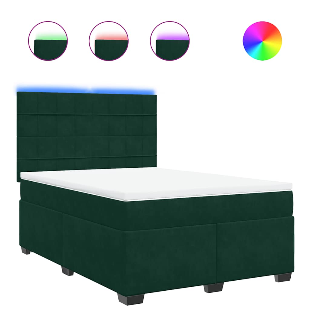 Box Spring Bed with Mattress Dark Green 140x200 cm Velvet