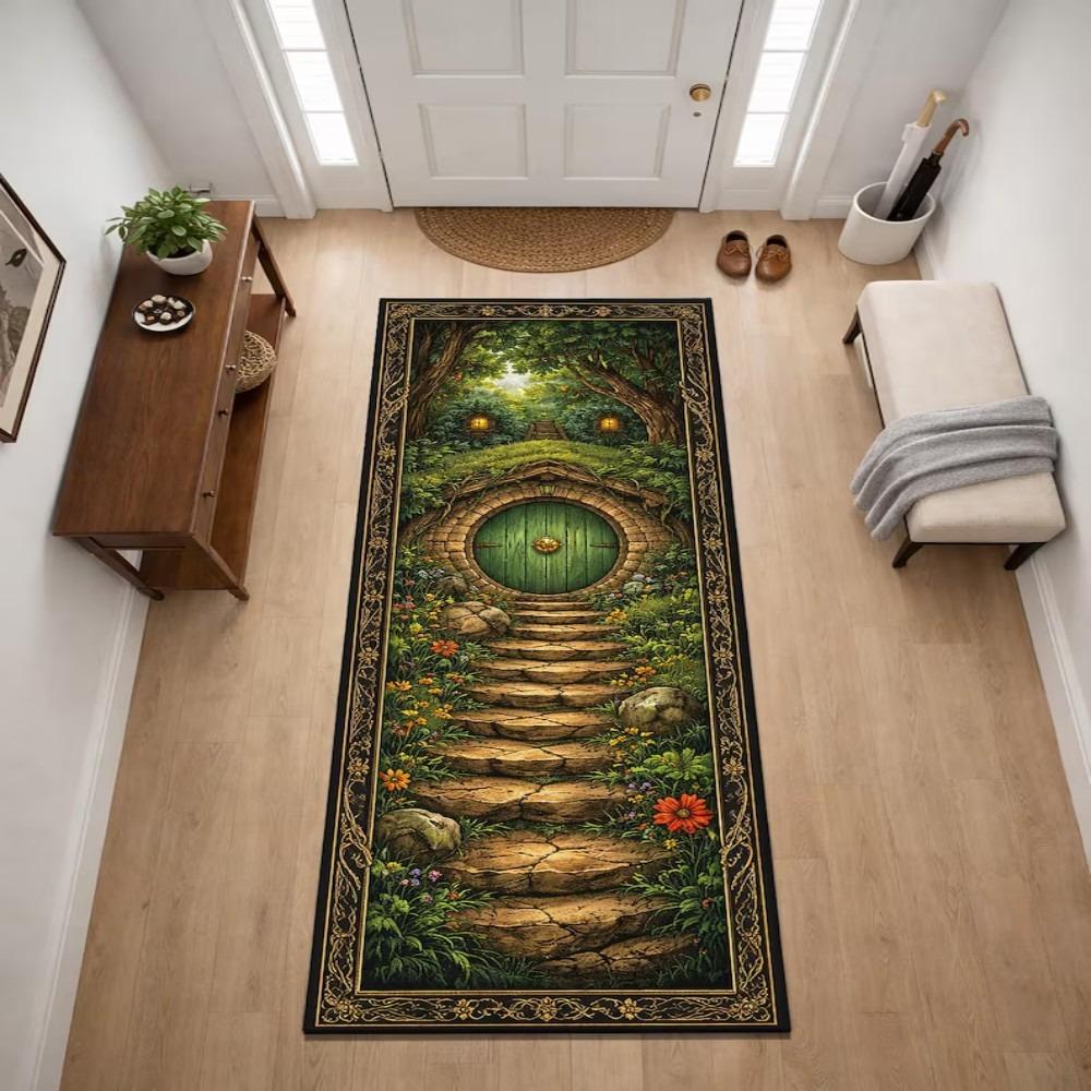 Forest Nature Theme Carpet Mat Rug Home Decoration Moonlight Tree Pattern Floor Area Rug Living Room Bedroom Dark Green