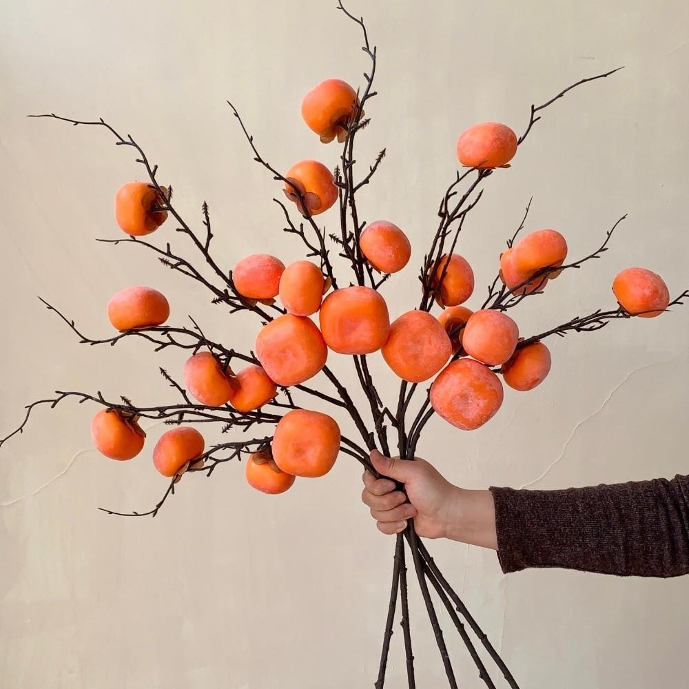 Realistic Artificial Persimmon Branch 3/5/7 Heads Fake Plants  Home Decor