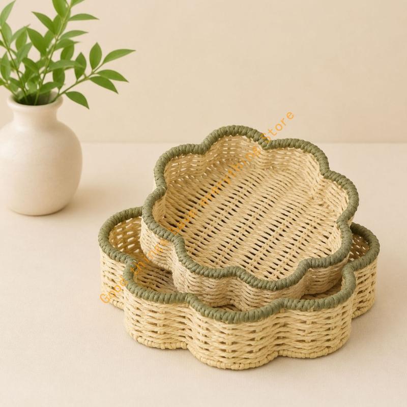 Elegant Handmade Handwoven Storage Trays 2PCS Set Flower Basket User Friendly Storage Bin for Living Room and Kitchen 55KF