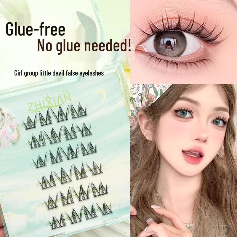 Lotus Elf Girl Glue-Free Removable False Eyelashes - Super Fine Lightweight Single Cluster