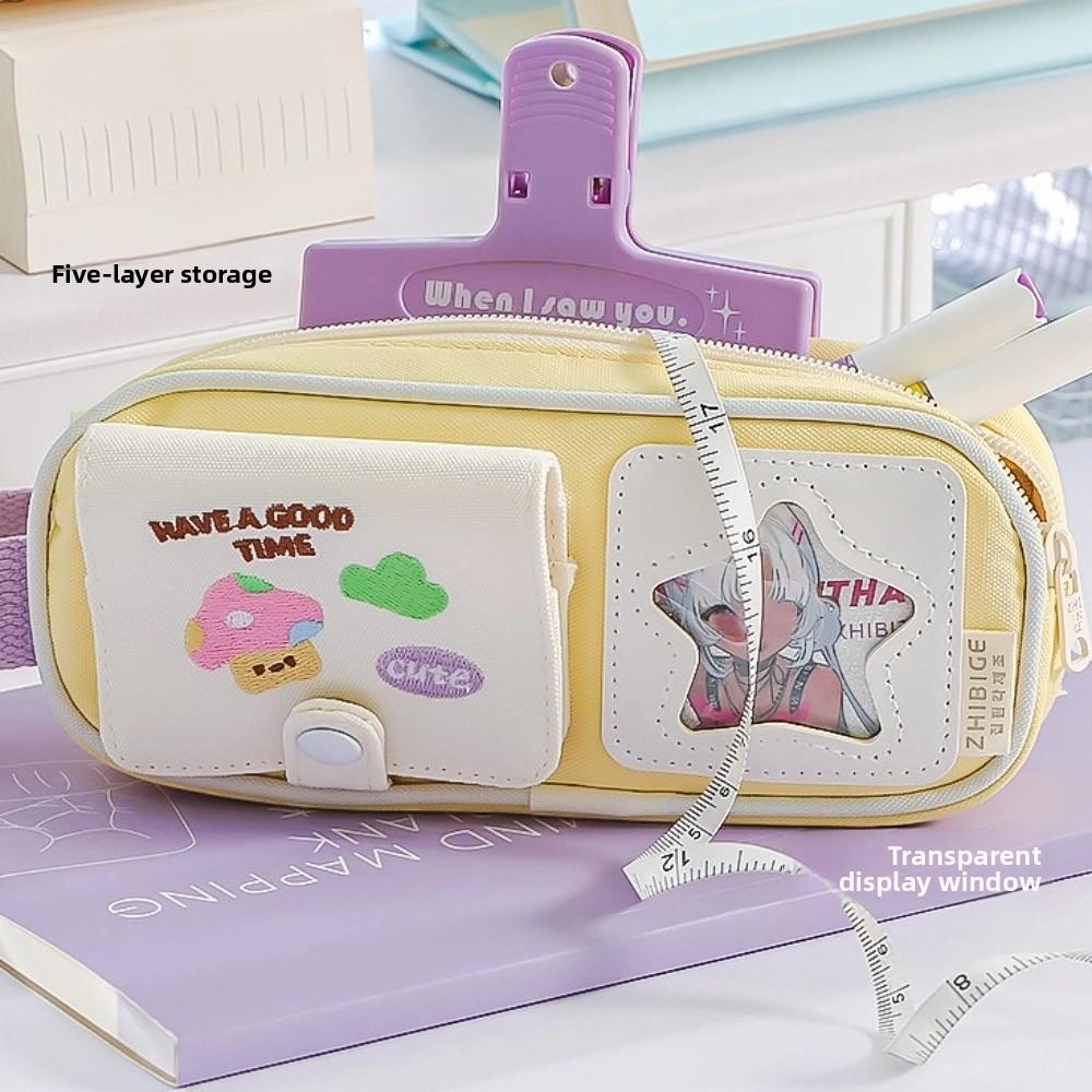 Multilayer Y2K Cartoon Stationery Bag Embroidery Ins Pencil Pouch Cute Korean Pencil Case  Student