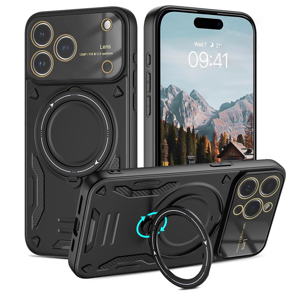 Military Armor Fold Ring Bracket Phone Case For iPhone 17 Pro Max Air 15 14 Plus 11 12 13 16 Pro Magnetic Camera Protector Cover