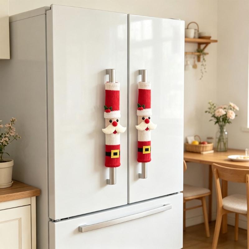Christmas Appliance Handle Sleeve, Fabric Decoration with Handle-Over Form and Side Closure for Seasonal Kitchen Displays