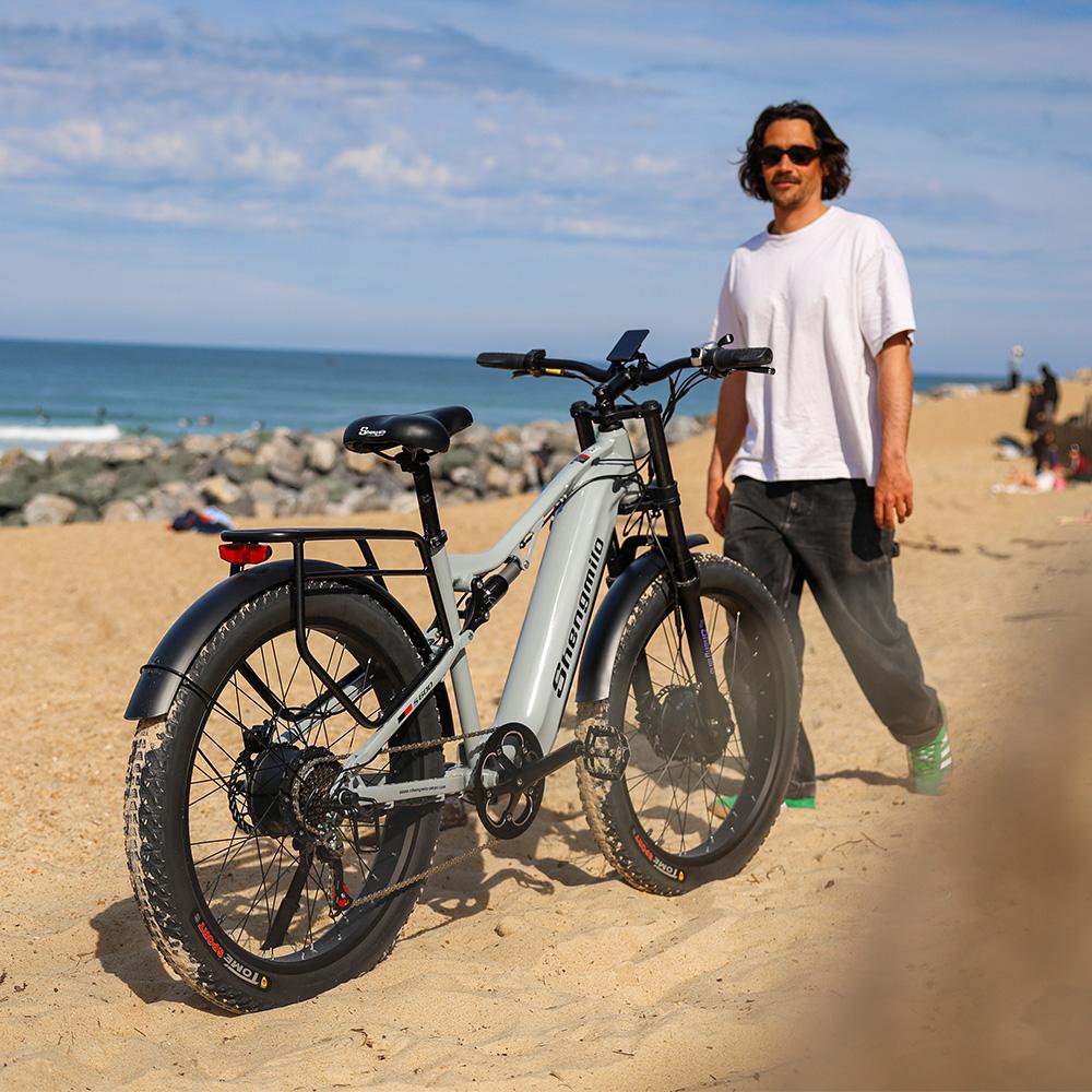 Shengmilo S600 Electric Bike - 2000W Dual Motors, 48V 17.5Ah Battery, 45km/h, 26" Fat Tires, Full Suspension, 7-Speed, for Men, Gray