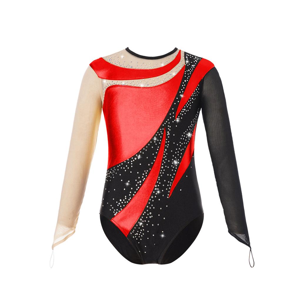 Gymnastics Leotards for Girls Shiny Sparkle Ballet Dance Athletic Leotards Long Sleeve Bodysuit
