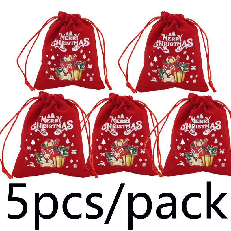 (5 Pieces/bag) 10*12cm Merry Christmas Velvet Gift Bag Xmas Tree Pendant Drawstring Packaging Bag Candy Packaging DIY