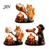 Rustic Cabin Candle Holder Campfire Animal Tealight Holder, Durable Resin with Cat Woodland Decor Fox And Dachshund Figurines, Warm Cozy Atmosphere