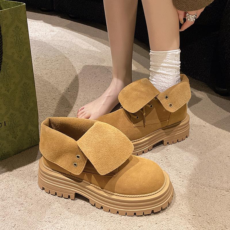 2025 new summer thick-soled lightweight short boots can be turned over front lace-up polished Martin boots versatile locomotive tooling women's boots