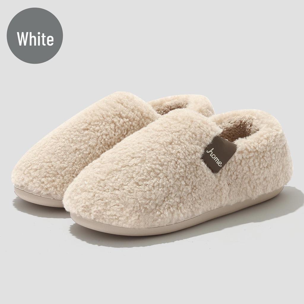 Women's Plush Cotton Non-Slip Indoor Slippers - Warm, Thick Fleece, Closed-Heel for Autumn & Winter, Men's Sizes Available.