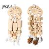 Parrot Gnawing Accessory Wooden Blocks Toy, Bird Chew Toy with Beads Pinecones, Safe Pine Cone Beak Grinding Cage for Macaws African Greys Large