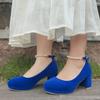 Kleine Leder-High Heels Damenschuhe Frühling und Herbst 2 Unifarbene Französische Hochzeitsschuhe Retro Dickabsatz Dicksohlig Erhöhte Mary Jane Schuhe