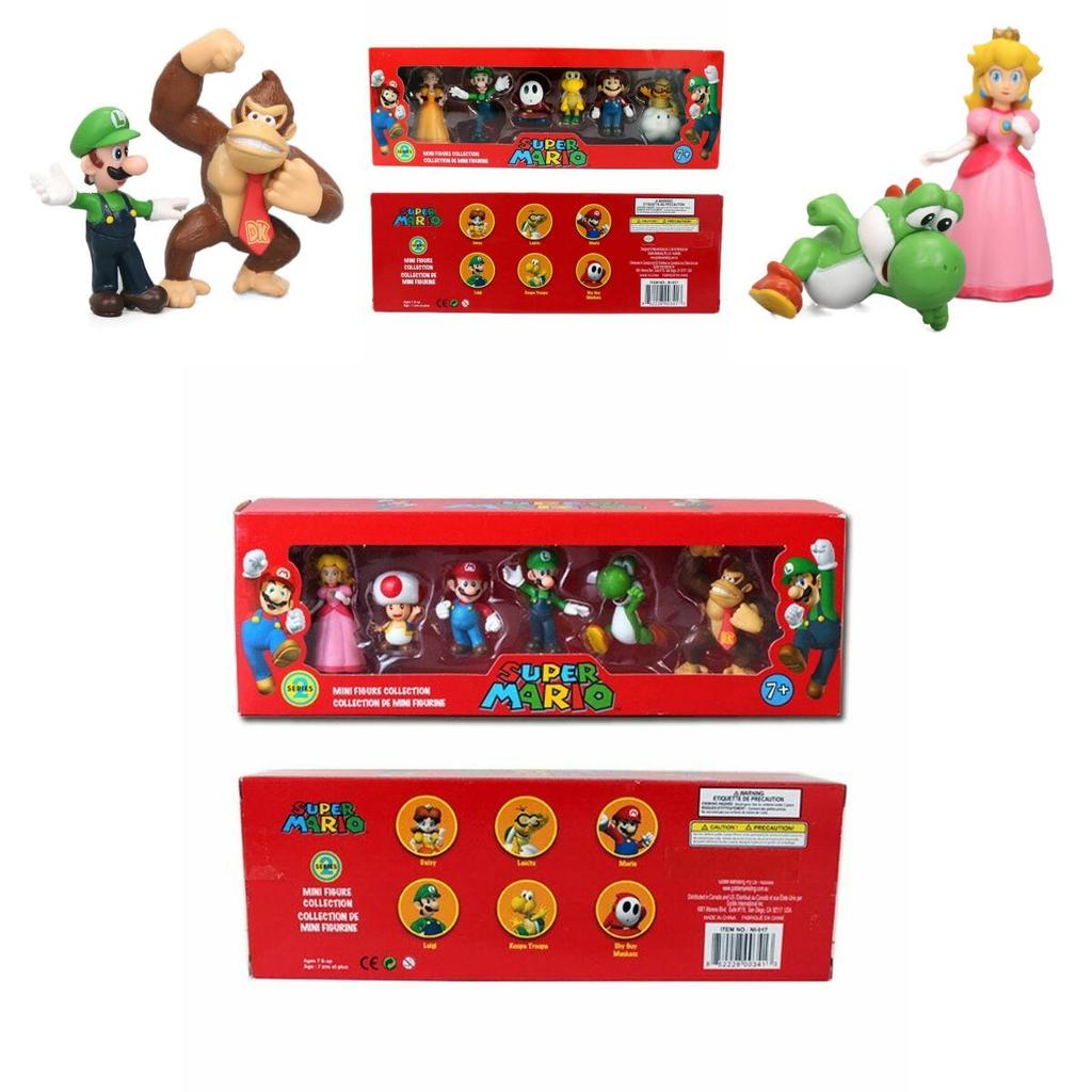 Kids Gift Set Of Six Super Mario Bros Action Figures Featuring Luigi Yoshi And Mushroom Collectible Toys