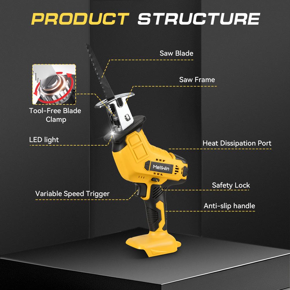 MELLWIN Cordless Electric Reciprocating Saw Handheld Wood Metal Pipe Cutting Electric Saw Tool For Makita 18V Battery Pin