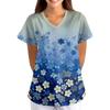 Women's Floral Print Loose Fit V Neck Short Sleeve Medical Scrub Top with Pockets for Healthcare Professionals Comfortable Workwear