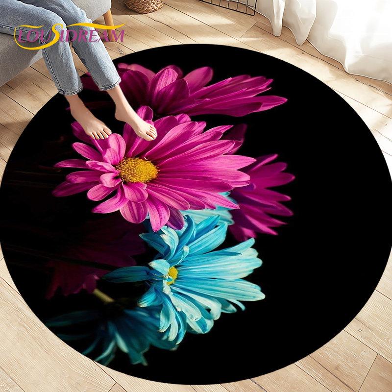 

Nordic Flower Daisy Pattern Area Rug,Round Carpet Rug for Living Room Bedroom Sofa Decoration,Kid Play Game Non-slip Floor Mat 60cm