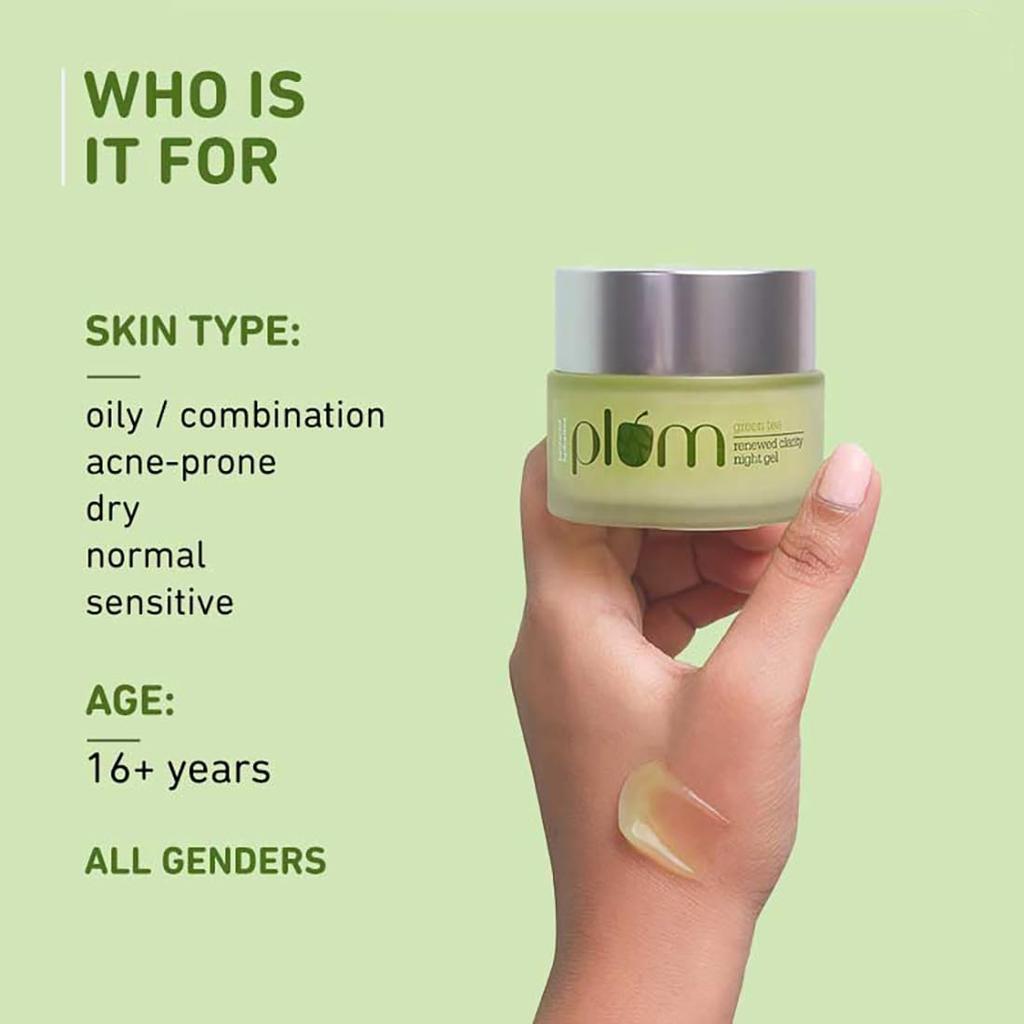 Plum Green Tea Renewed Clarity Night Gel Mini For Oily Acne Prone Skin Lightweight Overnight Hydration Face 15 Ml