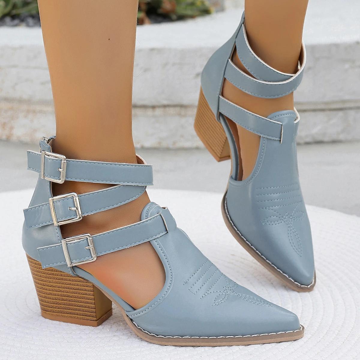 

Fashion New Casual Pointed Toe Ankle Boots for Women High Heels All-Match Soft Leather Ladies Comfortable Shoes Women Footwear Pumps 35