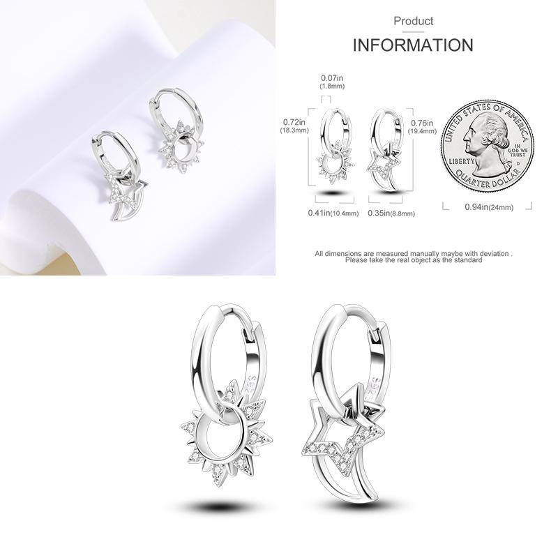 Sparkling Women Hoop Earrings 925 copper Heart Shape Star Moon Round Blue Zircon Fit Origina Drop Earrings Zircon Holiday gifts